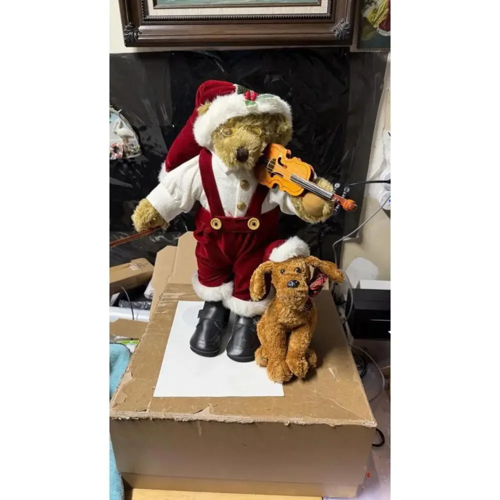 Holiday Elegance Christmas Bear Couple 22” Plush Figurines w Dogs Decor‎